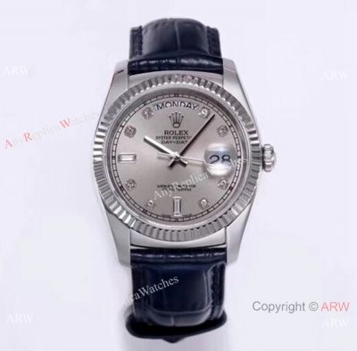 TR Factory V3 Rolex Day-Date Diamond Leather Strap Watch 2836-2 Movement